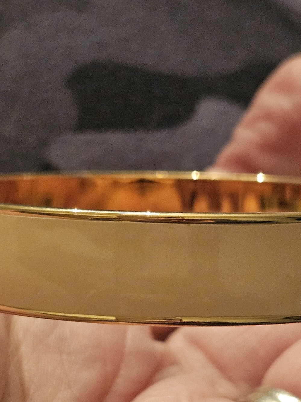 SIGNED MONET Gold Trim Cream Enamel Bangle Bracelet
